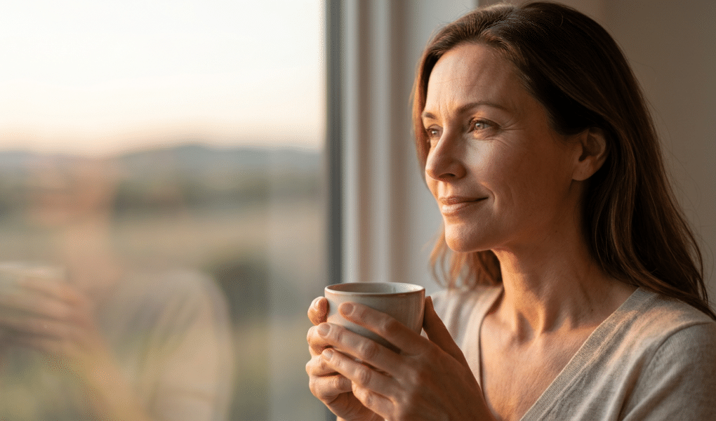 schönheit ist nicht alles sprüche: Eine Frau schaut nachdenklich aus dem Fenster und symbolisiert, dass Schönheit nicht alles ist und innere Ruhe wichtiger ist.